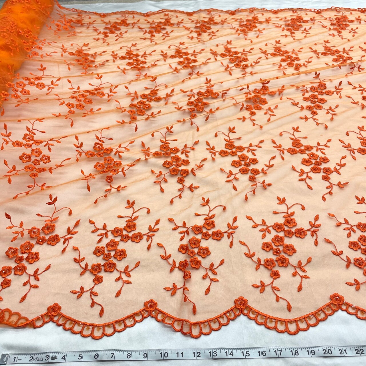 1 Yard Elegant Light Blue Beaded Lace, Embroidered Mesh Fabric for Dresses & Costumes, 52 Inches Wide